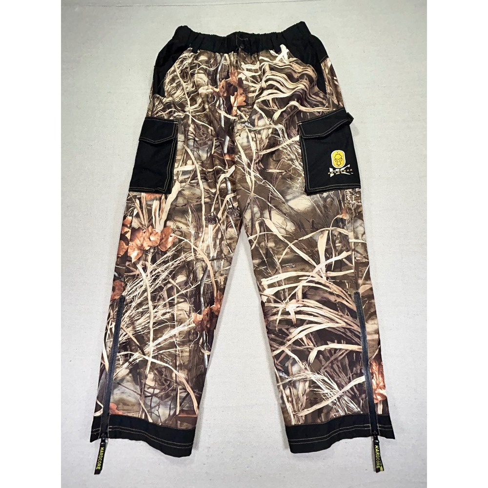 HardCore Men's Large Duck Hunting Camo Pants Cattail Cargo Leg Zip Weather Proof